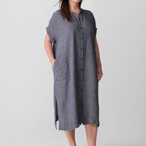 Eileen Fisher  Bloomingdale’s Womens Grey Puckered Organic Linen Shirtdress - S